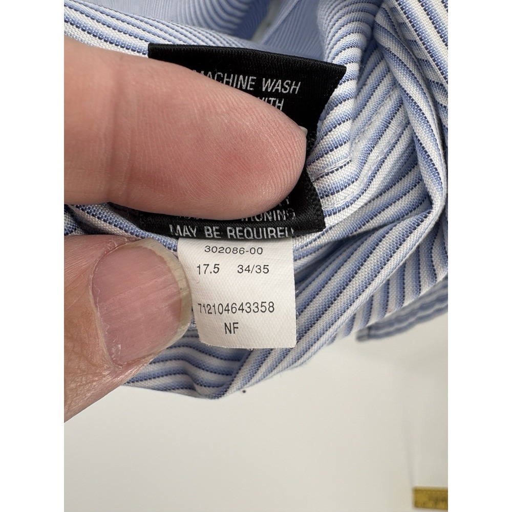 Croft & Barrow Men's 17 1/2 34/35 Pinpoint Blue White Stripe Long Sleeve Button - Picture 6 of 10